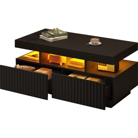 Table basse Noir, LED, 100 x 50 x 45 cm, particle board, moderne, pratique, avec rangement, pour salon, élégant (1/5)