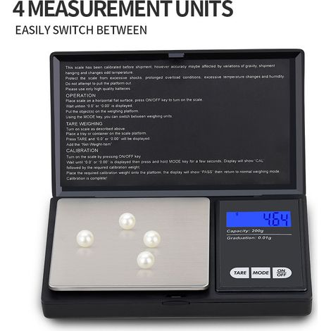 Balance de Precision 500g/0.01g, Balance à Bijoux Portable Avec Écran LCD Rétroéclairé, Contient 2 Piles, Idéal pour Les Bijoux, L'or, Le Café, et La Nourriture (1/3)