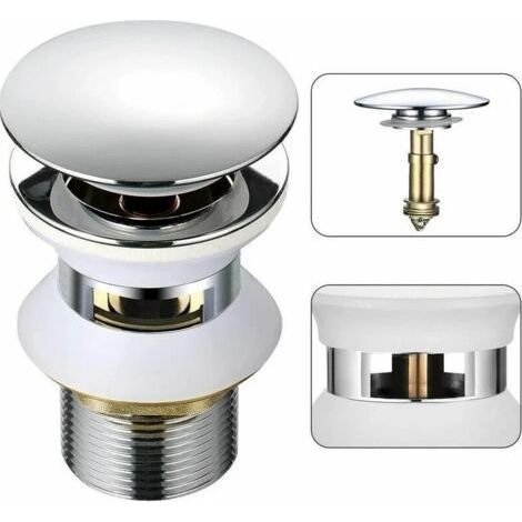 [JAMAIS UTILISÉ] Bonde d'évier universelle avec trop-plein automatique, poussoir, clic-clac, pour salle de bain, 1-1/4", laiton chromé (1/4)