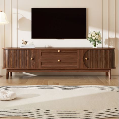 Mueble TV 140x34x45 cm blanco de madera con 3 cajones y gestión de cables (1/5)