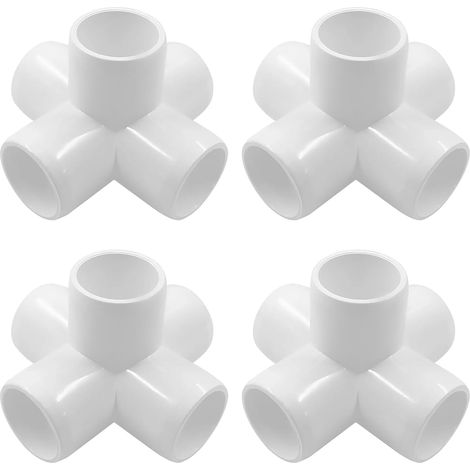 Generic raccords de tuyau PVC 5 voies 3/4 pouce, connecteurs coudés d'angle qualité mobilier pour serre et tente DIY, blanc, lot de 4 (1/5)