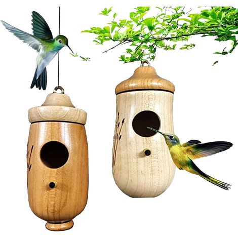 Maison Pour Colibris - Bois Massif Chêne Érable Cerisier - Dimensions 13 x 5 cm - Pour Extérieur Jardin Balcon - Lot De 2 Ou 3 (1/5)