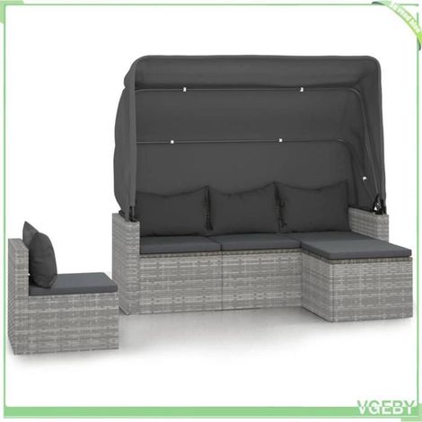 Salon de jardin - FAFEICY - 3186649 - résine tressée - toit pliable anti-UV - gris (1/5)
