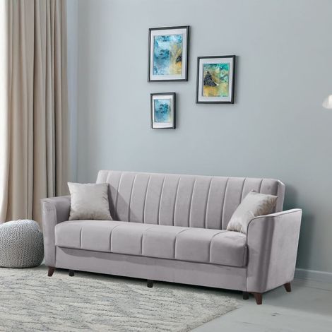Schlafsofa Duca mit Stauraum in grauem Setra-Velours