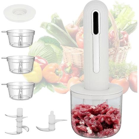 Mini robot culinaire et hachoir à légumes électrique sans fil, compatible avec la cuisine, peut hacher, réduire en purée et traiter des ingrédients tels que les oignons, l'ail et les poivrons (blancs) (1/5)