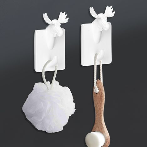 Crochet mural multifonction en résine en forme de cerf blanc, porte-manteau, décoration de Noël (1/5)