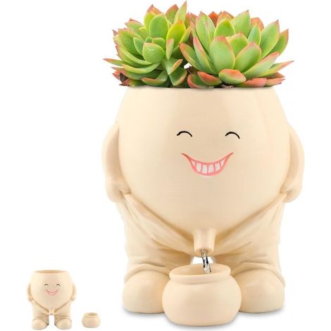 Longziming - Pot de fleurs en forme de tête - Pot de fleurs décoratif - Trous de drainage et soucoupe - Usage intérieur et extérieur - Résine - Créatif et résistant aux intempéries - 1 pièce (1/5)