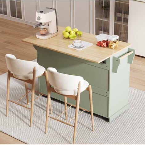 Isla de cocina móvil 120x45 cm con encimera extensible y cajón oculto, MDF verde antiguo (1/5)