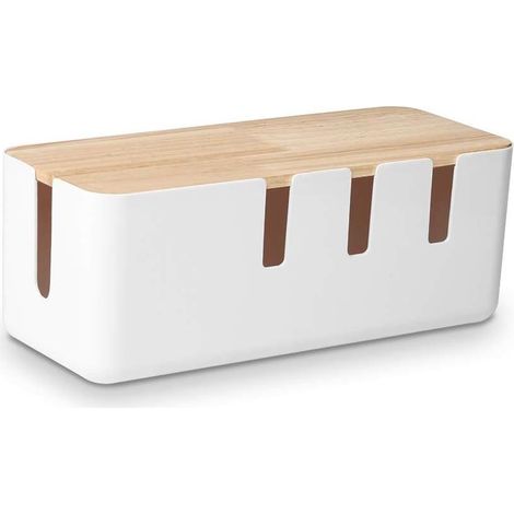 Kabelmanagementbox, 30,5 x 12,7 x 11,6 cm, Holzdeckel, Kabelorganisator für Schreibtisch, Fernseher, Computer, USB-Hub-System zum Abdecken und Verstecken von Steckdosenleisten und Kabeln (1/5)