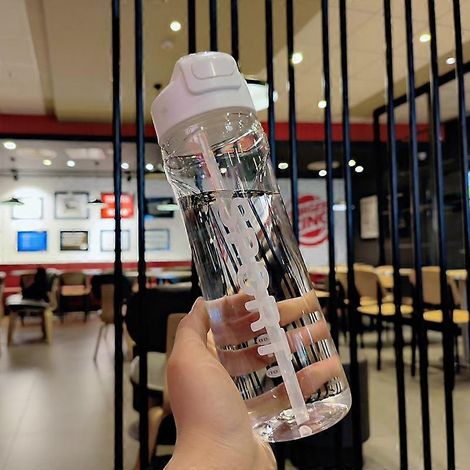Gourde de sport avec paille, grande bouteille transparente de 800 ml, étanche et munie d'une poignée. (1/5)