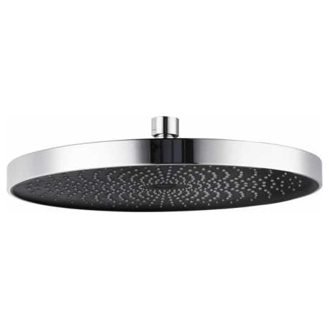 WENKO Soffione doccia effetto pioggia Softwater, doccetta italiana con micro goccioline fini e rilassanti, 416 ugelli integrati, attacco standard 1/2", Plastica ø26 cm, cromato - nero (1/5)