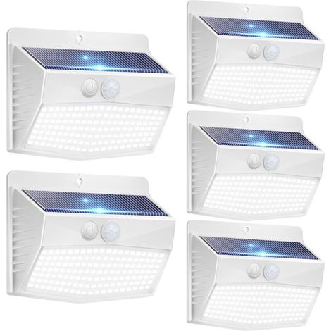 Lumiere Solaire Exterieur Lot de 5, 138LED Lampe Solaire avec Detecteur de Mouvement, Étanche 3 Modes Eclairage Exterieur Solaire Spot Led \u200bSans Fil pour Jardin Terrasse Garage[Bordure Blanche] (1/5)