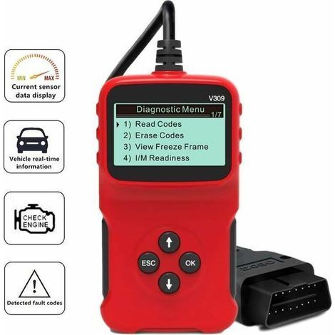 OBD2 Diagnostic Device Scanner Universal Car Diagnostic Device Error Code Reader Adapter V309 for All OBDII Protocol, Check Engine Light, I/M Readiness Smog Check, HD LCD Display