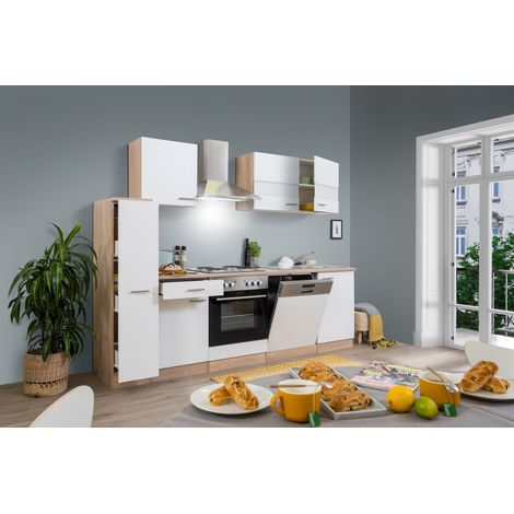 Cuisine Kitchenette bloc cuisine intégrée Chêne Blanc Merle 250 cm Respekta