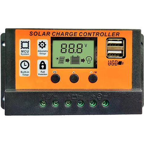 12V/24V 30A Solar-Laderegler, LCD-Display, zwei USB-Anschlüsse, 134 x 70 x 35 cm, Orange (1/4)