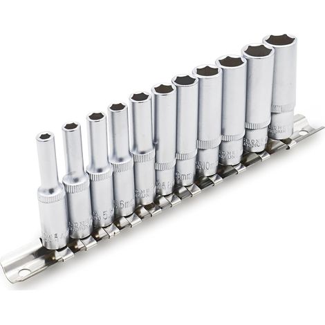 Juego de 11 llaves de vaso profundas de 1/4", llaves de vaso hexagonales de 6 puntas de 4 a 13 mm. (1/5)