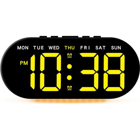 Réveil LED à luminosité réglable, idéal pour une utilisation sur bureau ou de chevet, parfait pour les seniors et les personnes âgées, boîtier noir, éclairage jaune... (1/5)