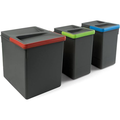 Poubelles pour tiroir de cuisine Recycle, Hauteur 266, 1x15L + 2x7L, Plastique gris anthracite, Plastique (1/5)