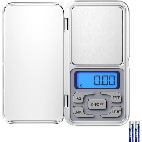Balanza electrónica de alta precisión de 500 g/0,01 g con pantalla LCD y función de tara, minibalanza de acero inoxidable, para el hogar y la cocina. (1/5)