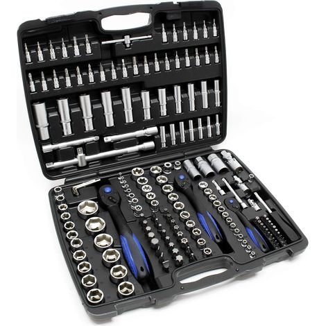 Jeu de 172 Clé à douille Ensemble outils Cliquet réversible Douille Adaptateur Écrou 1/4" 1/2" 3/8"