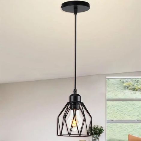 U-Do Lustre Ajustable style Vintage Suspension Cage en Fer Noir E27 Lampe Intérieur Industirel décoration Cuisine Escaliers (1/4)