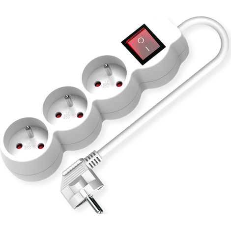 Bâti de Prises Triple UTE avec Interrupteur, Prises Rondes, Blanc, 3 m (1/2)