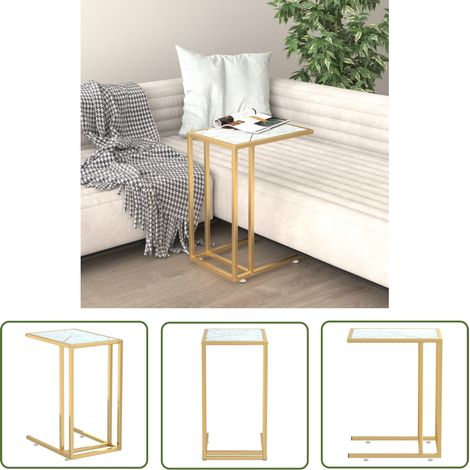 The Living Store Table d'appoint ordinateur Marbre blanc 50x35x65cm Verre trempé - Table Basse - Table D'appoint - Meuble Design - Table Informatique - Table Blanche (1/5)