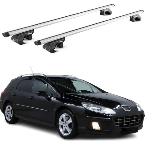 OMAC Dachträger Aluminium TÜV geprüft für Peugeot 407 Kombi 2004-2011 – Für Standard Dachreling – T Nut – Max 90 kg – 2 Schlösser Silber (1/5)