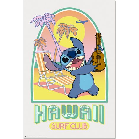 Grupo Erik Poster Disney Stitch hawaii club surf - Poster Stitch - Laminas decorativas 61x91,5cm a todo color  Posters para pared ideal decoración habitación