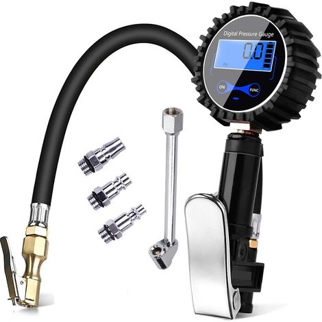 Numérique Manomètre Haute Précis Digital Jauge de Pression de Pneu Pistolet de Gonflage Pour Voiture Camion SUV Moto Vélo avec écran LCD, Air chuck et Tige à Double Tête 200PSI (1/5)