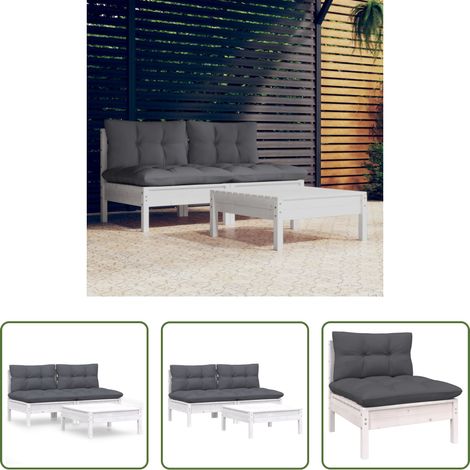 Terrassenlounge - 3-tlg. Garten-Lounge-Set mit Anthrazit Kissen Kiefernholz (1/5)
