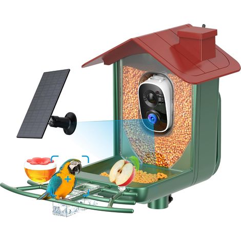 Mangiatoia intelligente per uccelli da esterno con telecamera: mangiatoia per uccelli ad energia solare con telecamera per il giardino, videocamera live HD 2K con riconoscimento AI (1/5)