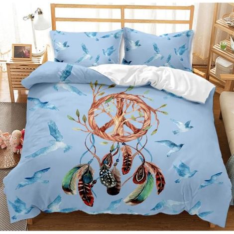 Sets de Housse de Couette Adulte Enfant, 3D Parure Imprimé Attrape Rêves Housse de Couette Microfibre Pigeon Bleu,240x260cm - MA8 (1/3)