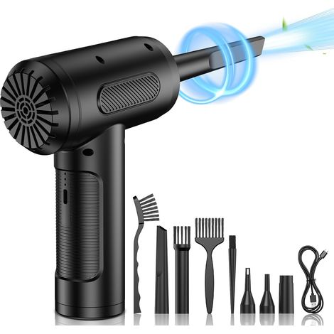 Soplador de aire comprimido, 3 velocidades, 91.000 RPM, soplador de aire seco para PC, removedor de polvo de computadora recargable por USB con batería de 6000 mAh para laptops, teclados, automóviles  (1/5)