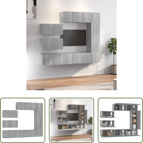vidaXL Meuble tv avec 1 porte - Ensemble de meubles TV 8 pcs Sonoma gris Bois d'ingénierie (1/5)