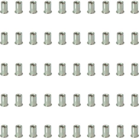 50 pièces écrou à sertir en Inox (304) M4 M5 M6 M8 M10 tête plate avec rayures verticales, avec fiche technique (1/5)