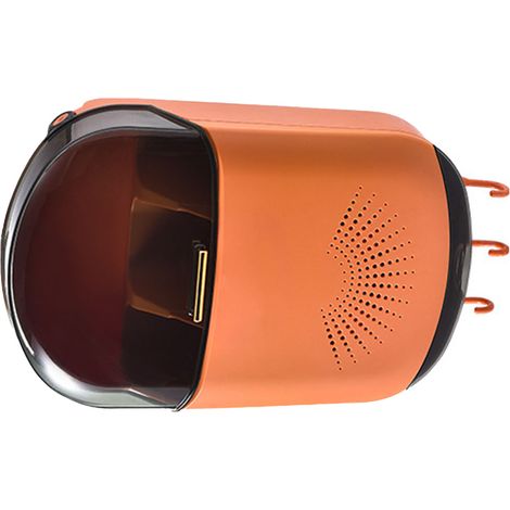 Porte-baguettes mural anti-poussière, 3 compartiments, grande capacité, boîte de rangement pour ustensiles avec couvercle, orange