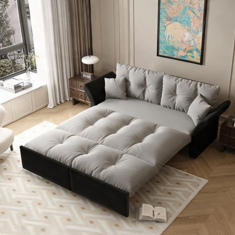 Canapé d'angle convertible 190 cm en velours gris clair (1/5)