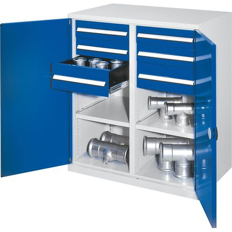 Kappes Schwerlast-Beistellschränke mit Mitteltrennwand 1110x1000x600mm Doppelwandtüren Modell 71 enzianblau