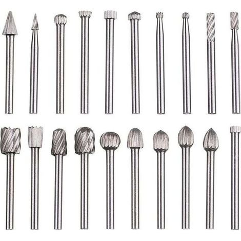 Lime rotative 20 pièces, jeu de limes en carbure,têtes de lime rotatives HSS, outil rotatif ,outil rotatif à tige de 1/8" (3 mm) pour meuleuse, travail bois, polissage des métaux, gravure, perçage (1/4)