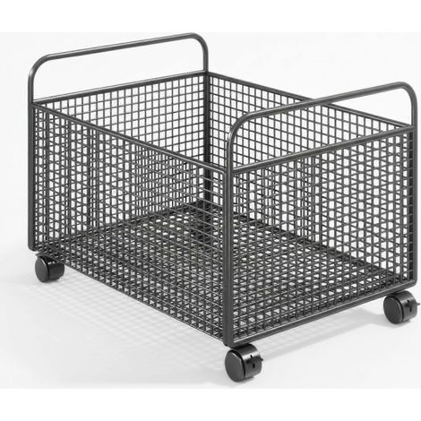 Chariot de rangement mobile pour livres en fil métallique avec poignées pour bureau noir modèle L-mobile. (1/5)