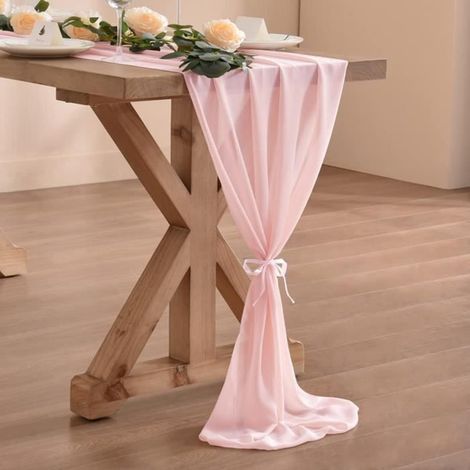 Chemin de Table en Mousseline, Décoration de Table pour Mariage et Anniversaire, 70cmX300cm - Rose (1/4)