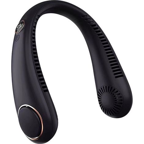 Ventilateur de cou sans pales rechargeable USB avec écran, 5 vitesses, portable, bleu (1/2)