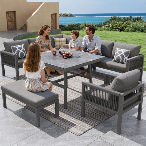 Sofá jardín modular con mesa marmolada gris OKMYHOME (1/5)