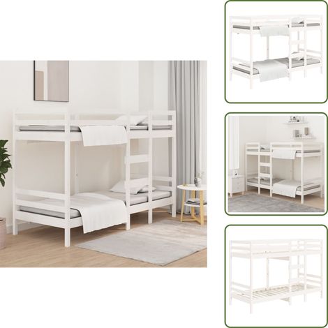 Etagenbett Weiß 75x190 cm Massivholz Kiefer - Holzbett - Etagenbett - Doppelbett - Jugendzimmer - Schlafraum