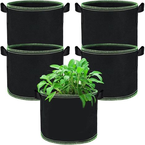 Sac De Culture - Non-Tissé - 11 L - Pour Pommes De Terre Et Plantes - Convient Balcon Terrasse Jardin Serre - Lot De 5