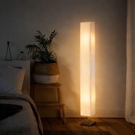Lampada da terra con piante, design moderno, per soggiorno, in tessuto, 14×14×120 cm, bianca.