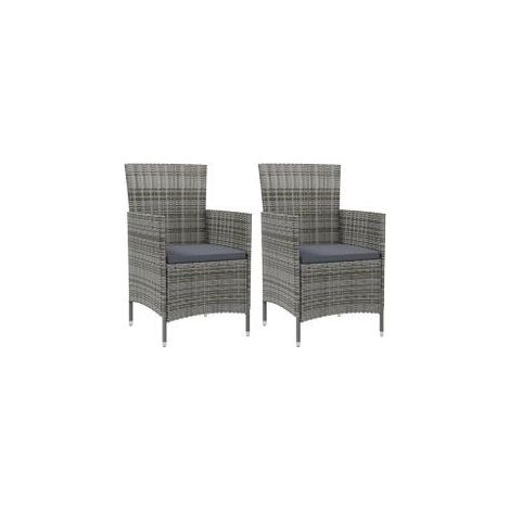 Chaises de jardin avec coussins 2 pcs Résine tressée Gris (1/5)