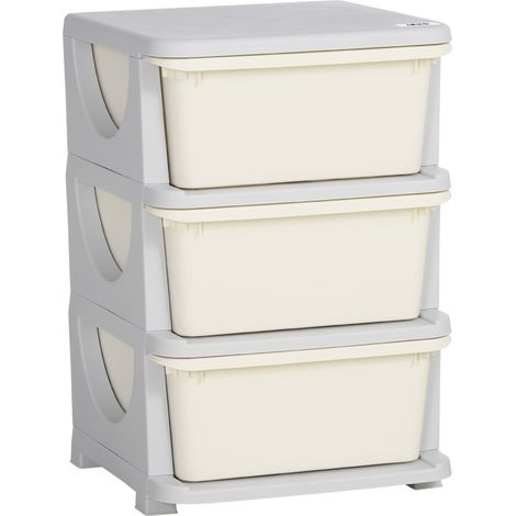 HOMCOM Kids Storage Units with 3 Drawers 3 Tier Chest Toy Organizer Cream