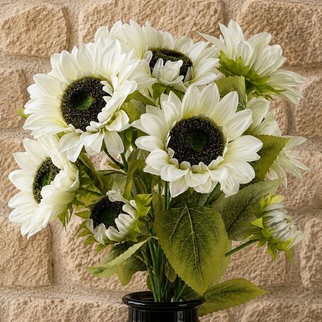 Pack of 6 x 88cm White Artificial Sunflower - 18 heads - Premium Quality (1/5)